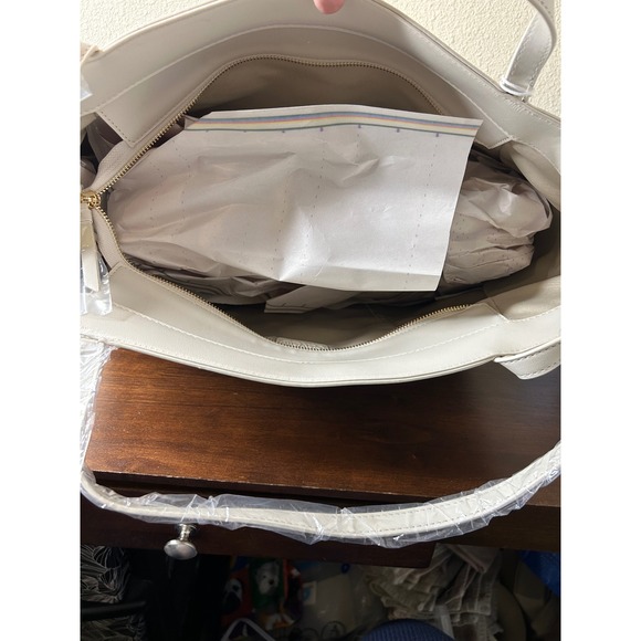 Cavalli NWT Tote Bag Class Sandra Shopper White Asparagus Gold Logo MSRP 118 - Picture 9 of 10